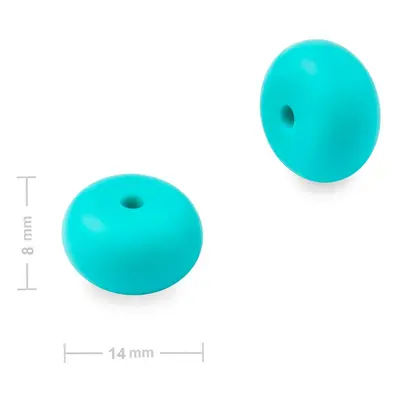 Silikonové korálky rondelky 14x8mm Turquoise - 4 ks