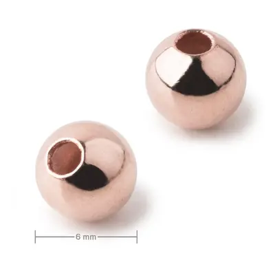 Kovový korálek dutý 6mm v barvě rose gold - 6 ks