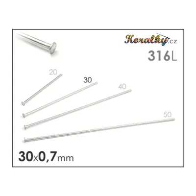 Ketlovací nýtové jehly z chirurgické oceli 316L 30mm - 20 ks