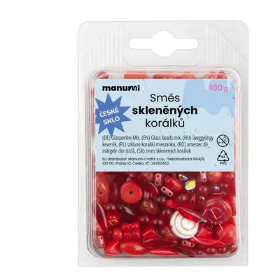 Manumi Směs skleněných korálků červená - 100 g