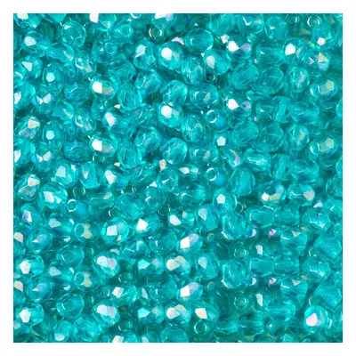 Manumi české broušené korálky 3mm Luster Rainbow Teal - 60 ks