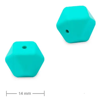 Silikonové korálky hexagon 14mm Turquoise - 15 ks