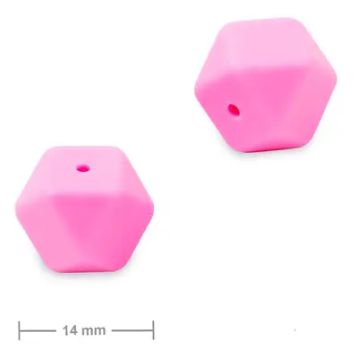 Silikonové korálky hexagon 14mm Candy Pink - 3 ks