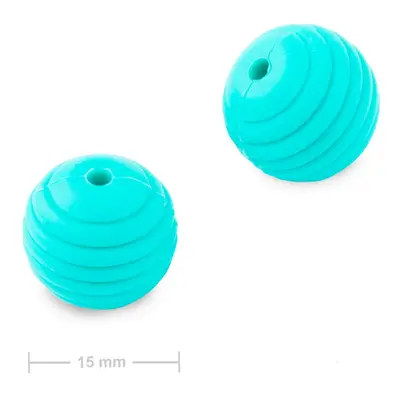 Silikonové kulaté korálky s vroubky 15mm Turquoise - 2 ks