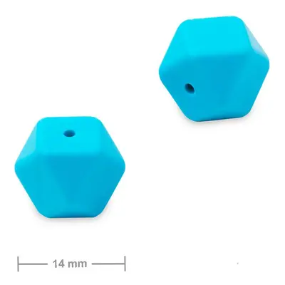 Silikonové korálky hexagon 14mm Sky Blue - 3 ks