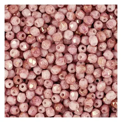 Manumi české broušené korálky 3mm Opaque White Topaz Pink Luster - 60 ks