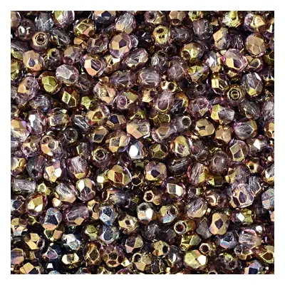 Manumi české broušené korálky 3mm Luster Golden Purple Crystal - 60 ks