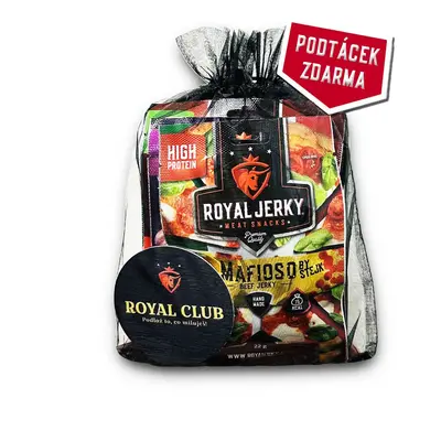 Sušené maso – Royal Jerky | Dárek pro muže (4x jerky + popcorn + podtácek) | 123 g Barva: Černá