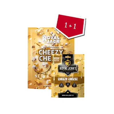 Sušené maso – Royal Jerky | Cheezy&Cheese dvojčata (jerky + popcorn) | 57 g