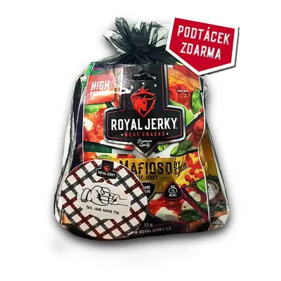 Sušené maso – Royal Jerky | Dárek pro tátu (4x jerky + popcorn + podtácek) | 123 g Barva: Černá