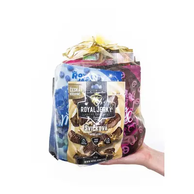 Sušené maso – Royal Jerky | Vánoční dárek plný dobrot (11x jerky, 3x preclíky, 2x popcorn, 1x vi