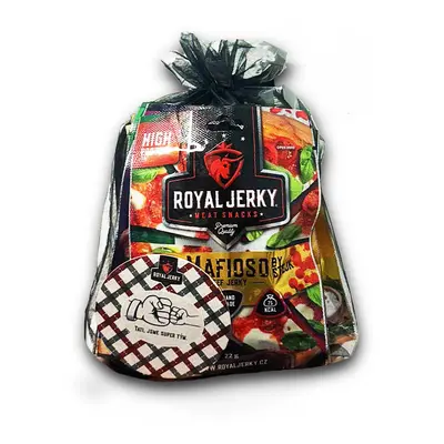 Sušené maso – Royal Jerky | Dárek pro tátu (4x jerky + popcorn + podtácek) | 123 g Barva: Červen