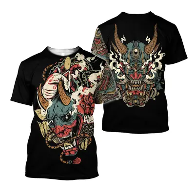 Unisex tričko s potiskem 3D samurai, satanic styl