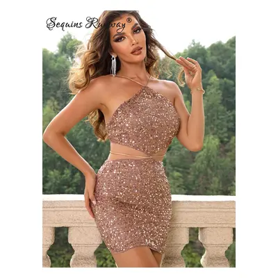 Sexy mini šaty Sequins SQ641 Barva: Hnědá