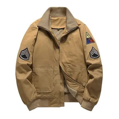 Pánská outdoorová bunda oversize retro military s nášivky Barva: Khaki