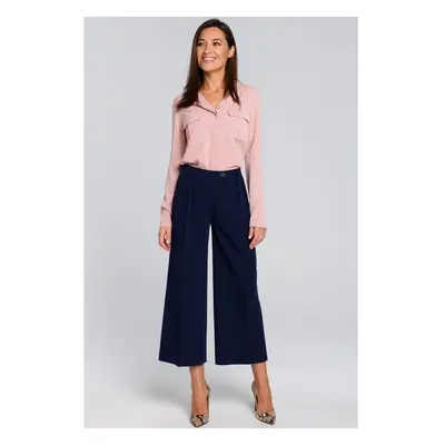 Dámské kalhoty culottes STYLE S139 - MODRÉ/BÍLÉ XL Barva: Tmavě Modrá