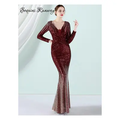 Maxi plesové šaty Sequins SQ686 Barva: Vínová