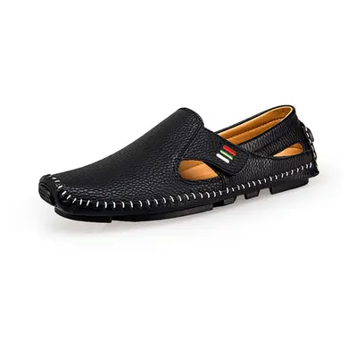 Letní loafers pánské kožené boty s prošíváním a pruhy