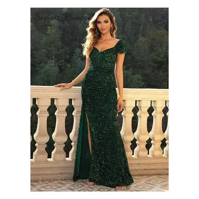 Maxi klubové šaty Sequins SQ737 Barva: Zelená