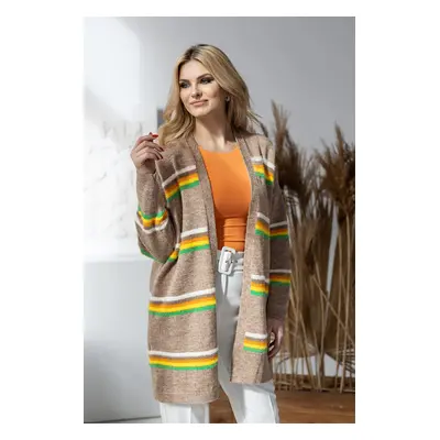 BAREVNÝ PRUHOVANÝ CARDIGAN 30090 Barva: Kapučínová