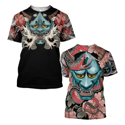 Unisex tričko s potiskem 3D samurai, satanic styl