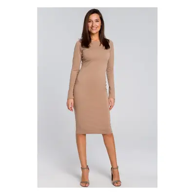 Bodycon midi šaty STYLE S152 Barva: Béžová