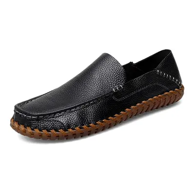 Kožené a semišové loafers pánské prošívané mokasíny Barva: Černá