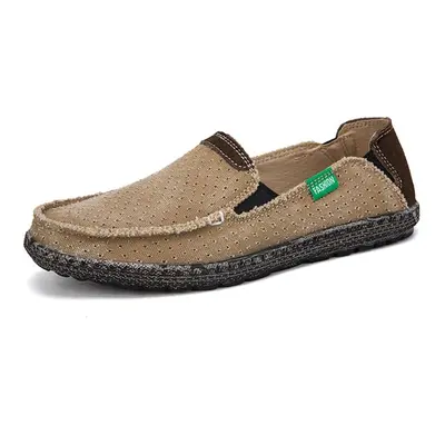 Letní loafers plátěné mokasíny pánské s prošíváním Barva: Khaki