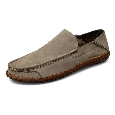 Kožené a semišové loafers pánské prošívané mokasíny Barva: Khaki