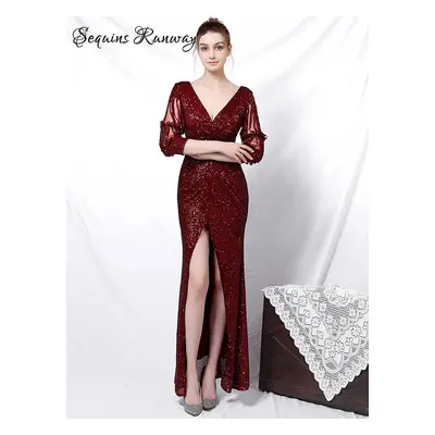 Maxi párty šaty Sequins SQ794 Barva: Vínová