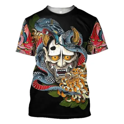 Unisex tričko s potiskem 3D samurai, satanic styl