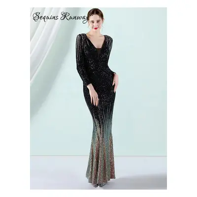 Maxi plesové šaty Sequins SQ686 Barva: Černá