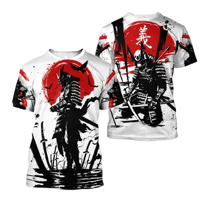 Unisex tričko s potiskem 3D samurai, satanic styl