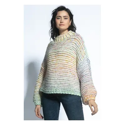 Různobarevný svetr s tlustým úpletem Chunky Knit F1765 Barva: Zelená