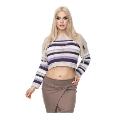 CROP TOP krátký pletený pulovr pruhovaný 70017 Barva: Fialová