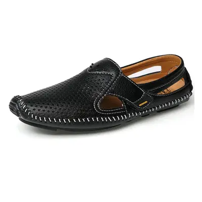 Letní kožené prošívané boty slip-on Barva: Černá