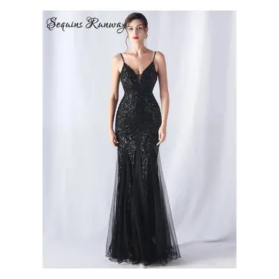 Maxi plesové šaty Sequins SQ682 Barva: Černá