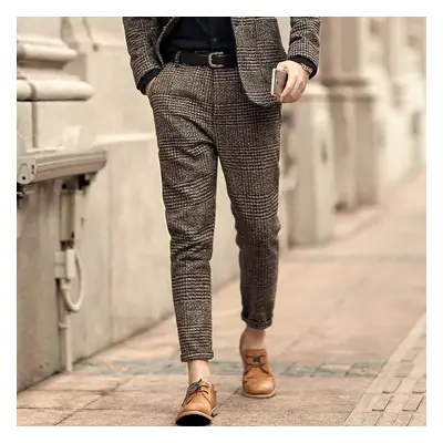 Kostkované pánské kalhoty Classic Fit Tweed Barva: Kávová