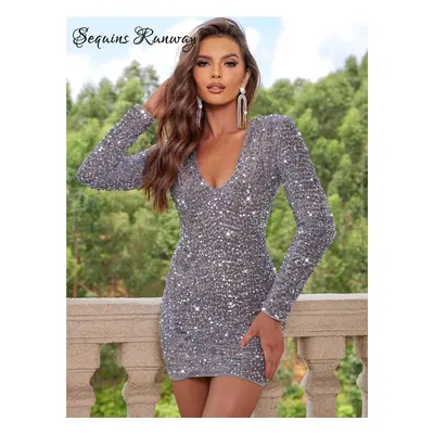 Společenské mini šaty Sequins SQ640 Barva: Šedá