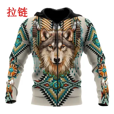 Mikina s potiskem Vlk Native Spirit Wolf 3D