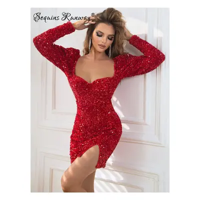 Klubové krátké šaty Sequins SQ598 Barva: Červená