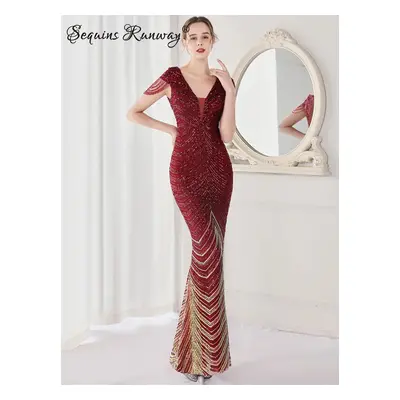 Dlouhé plesové šaty Sequins SQ673 Barva: Vínová