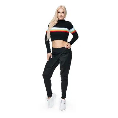 CROP TOP pletený rolák krátký pulovr pruhovaný 70015 Barva: Černá