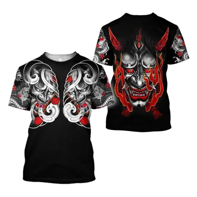 Unisex tričko s potiskem 3D samurai, satanic styl