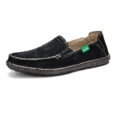 Letní loafers plátěné mokasíny pánské s prošíváním Barva: Černá