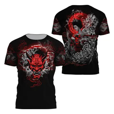 Unisex tričko s potiskem 3D samurai, satanic styl