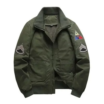 Pánská outdoorová bunda oversize retro military s nášivky Barva: Zelená