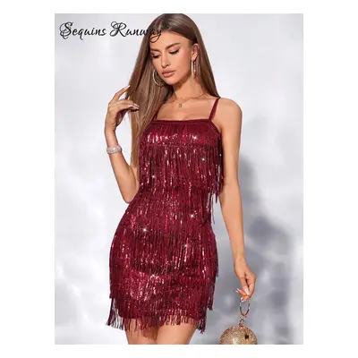 Sexy krátké šaty Sequins SQ664 Barva: Vínová