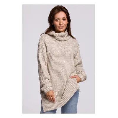 Oversize svetr turtleneck s rolákem BeWear BK047 Barva: Béžová