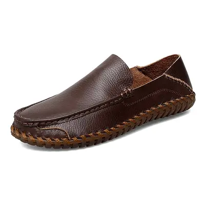 Kožené a semišové loafers pánské prošívané mokasíny Barva: Tmavě Hnědá